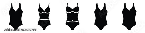 Set of swimming costume vector icon in silhouette design. summer design concepts.