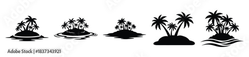 Set of tropical island vector icon in silhouette design. summer design concepts.