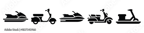 Set of water scooter vector icon in silhouette design. summer design concepts.