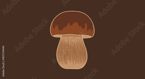 Vintage style forest mushroom on dark background for culinary and natural decor