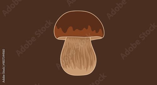 Minimalist porcini mushroom design on brown background