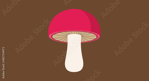 Minimalist red mushroom on brown background: simplistic nature design