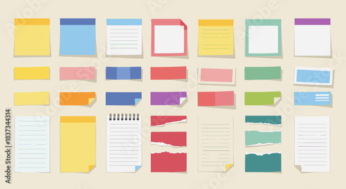 Colorful collection of sticky notes and papers in flat design