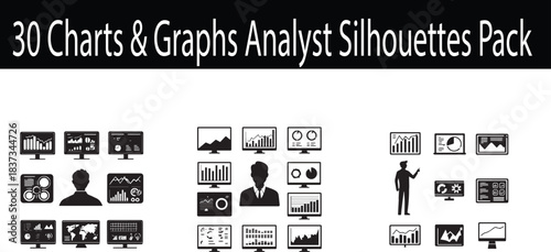 30 Charts & Graphs Analyst Silhouettes Pack