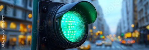 Traffic signal shows green light in busy urban area Generative AI