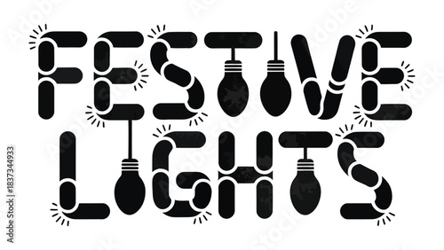 Festive Light Art: A whimsical display of illuminated word art, with each letter creatively transformed into a string of lights, exuding a playful and celebratory ambiance.