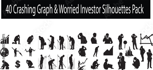 40 Crashing Graph & Worried Investor Silhouettes Pack