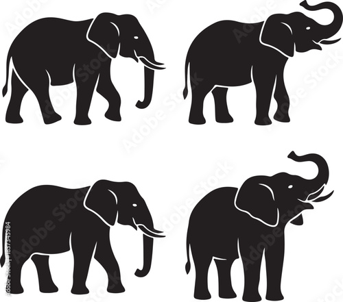 set of elephant silhouette illustration, elephant icons collection