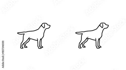 Simple black and white outline illustration of two dogs standing side by side