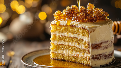 Whimsical Honeycomb Cake with Toffee and Golden Honey Drizzle