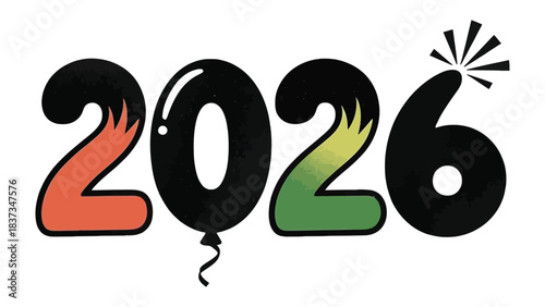 Vibrant 2026 Celebration: Capturing the energy and anticipation for the future, this dynamic illustration shows the year 2026 in a colorful and exciting way, perfect for symbolizing new beginnings.