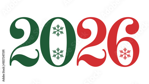 New Year's Eve 2026: The festive season's arrival is announced with elegantly styled numbers. The design evokes a cheerful mood, and the snowflakes subtly hint at a winter celebration.