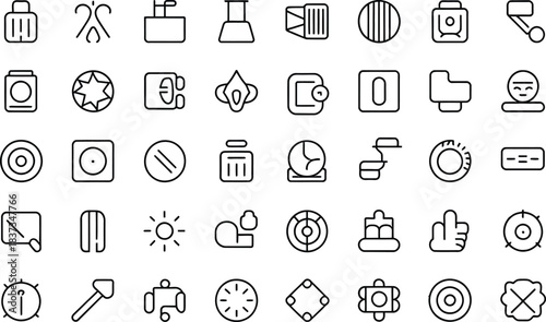 Assortment of 40 communication and technology line art icons on white background
