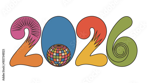 Colorful 2026: Artistic rendition of the year 2026, creatively designed, with a vivid palette of colors and eye-catching artistic flair, representing the forward-looking vision.