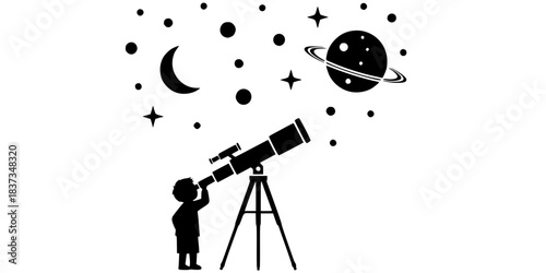 Stargazing Child Telescope Astronomy Silhouette