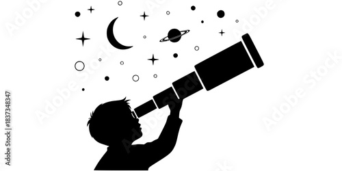 Stargazing Child Telescope Astronomy Silhouette
