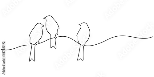 Continuous one line drawing of Birds on branches vector illustration. Editable stroke, Continuous line drawing of a bird perched gracefully, created with continuous flowing lines. Minimalist simplicit