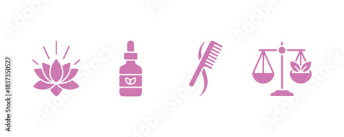 Beauty salon emblem. This vibrant vector illustration showcases skincare and wellness, including symbols for spa treatments, hair styling, waxing, and massage.