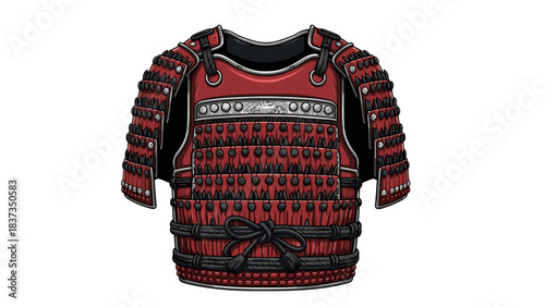 Traditional red samurai armor with intricate detailing and texture  