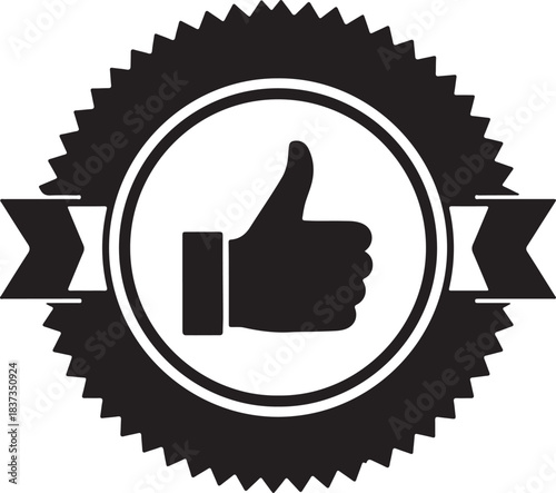 Thumbs up icon in a starburst badge vector for positive feedback and approval
