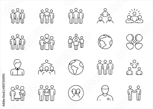 Network and connection icons set representing various linked points and structures