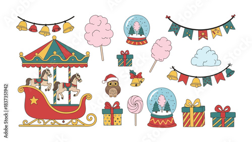 Holiday cheer in Illustration: A delightful illustration showcases a merry carnival scene. The design radiates a festive atmosphere with a merry-go-round and festive elements.