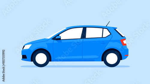 Blue compact car illustration on a light blue background  