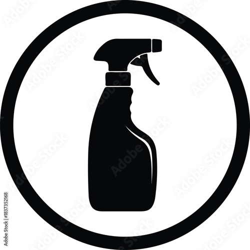 Illustration spray bottle in circle frame cleaning equipment silhouette vector
