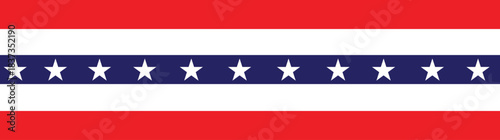 patriotic american flag stripe design with red white blue colors and stars banner isolated on white background.