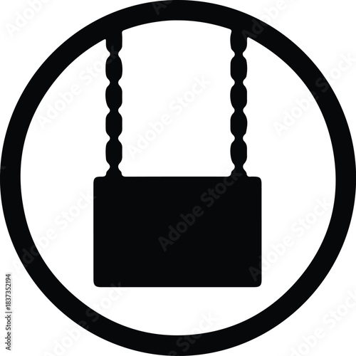 Illustration swing set hanging inside circle minimal silhouette vector