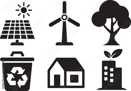 Clean energy, recycling, nature, and green living icons concept