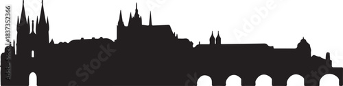 Prague with Czechia, and City Skyline Silhouette. Vector black silhouette