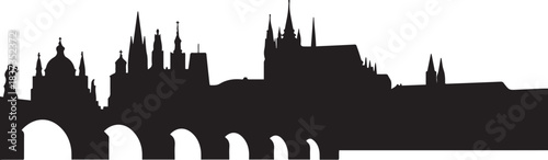 Prague with Czechia, and City Skyline Silhouette. Vector black silhouette