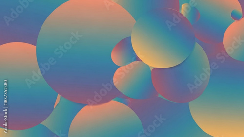 Abstract background featuring overlapping gradient spheres in vibrant teal orange and purple hues