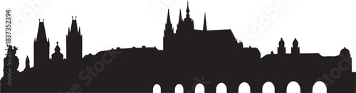 Prague with Czechia, and City Skyline Silhouette. Vector black silhouette
