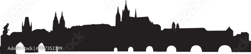 Prague with Czechia, and City Skyline Silhouette. Vector black silhouette