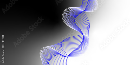 Blue and White Wave Abstract Background. Long exposure photograph of blue neon colour in an abstract swirl, parallel lines pattern against a black background. lines for banner, business background.