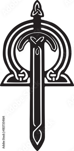 Intricate celtic knot sword silhouette with decorative arches isolated on transparent background