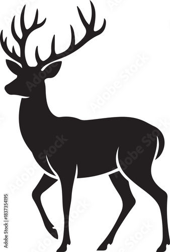 Simple Black Deer Silhouette Isolated on White. Vector black silhouette. with white background