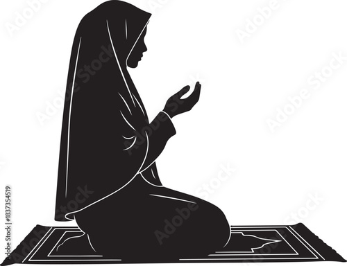 Silhouette of a Muslim Woman Praying on a Prayer Mat Islamic salat