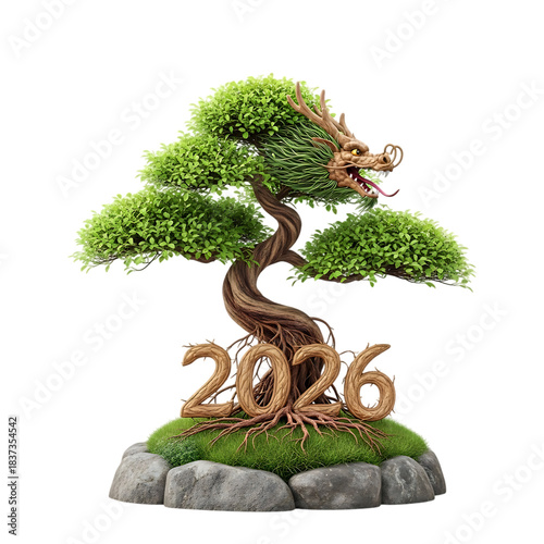 dragon bonsai tree 2026, green leaves, brown trunk clip art preview