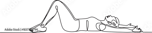 Continuous vector line art of fitness woman with Plow Pose stretch, Lying on her back on the floor. one line Icon drawing