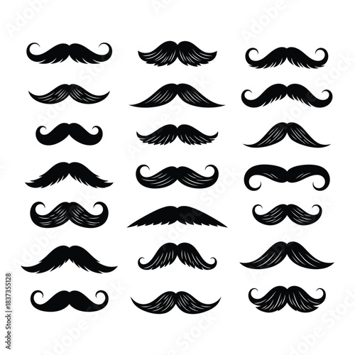 Collection of different black mustache silhouette styles, retro male grooming