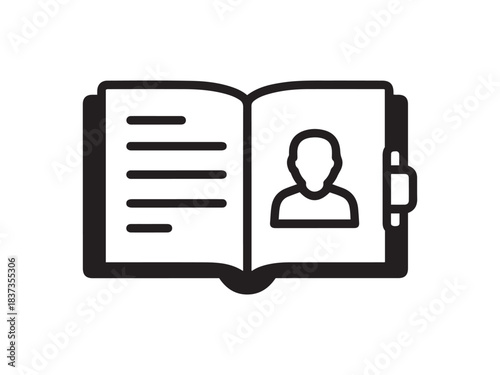 Contact list book icon showing user profile and text, simple vector graphic