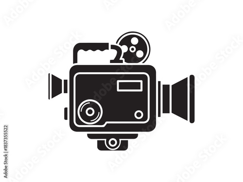 Classic film movie camera icon isolated, retro video recording equipment