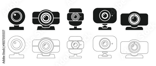 Webcam vector icon set for video conferencing and digital communication