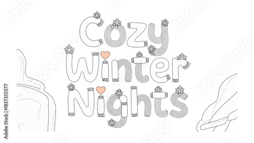 Cozy Winter Nights Text Graphic: A heartwarming graphic evokes the serene atmosphere of cozy winter evenings, Perfect for design applications, capturing the essence of the season.
