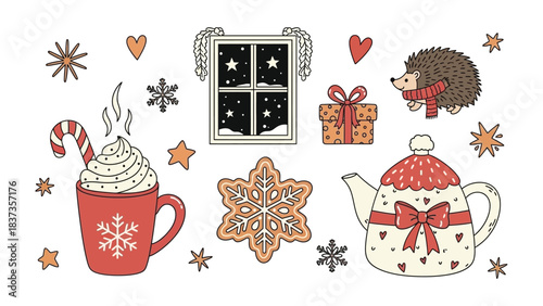 Winter Wonderland Collection: a collection of cozy winter elements. Including a snowflake, gingerbread, Christmas, heart and teacup, designed to evoke the warmth and magic of the season.