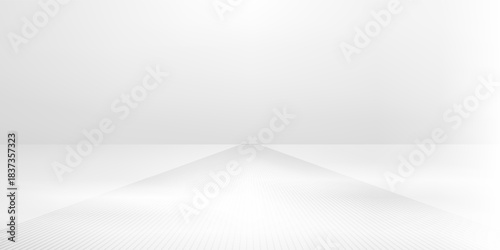 Wall and floor mockup. Empty white room. Wide wall with light effect. Interior template with wooden floor. Clean living space template. Vector illustration.