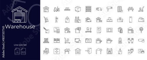 Warehouse Line Editable Icons set
